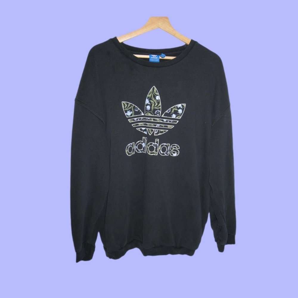 Adidas Originals Trefoil Floral Crewneck/Sweatshirt Logo Black Women’s -XL